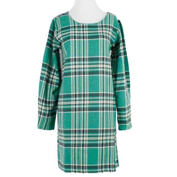 Compania Fantastica Cuadros Sz M Green White Plaid 100% Cotton Dress - Picture 1 of 6